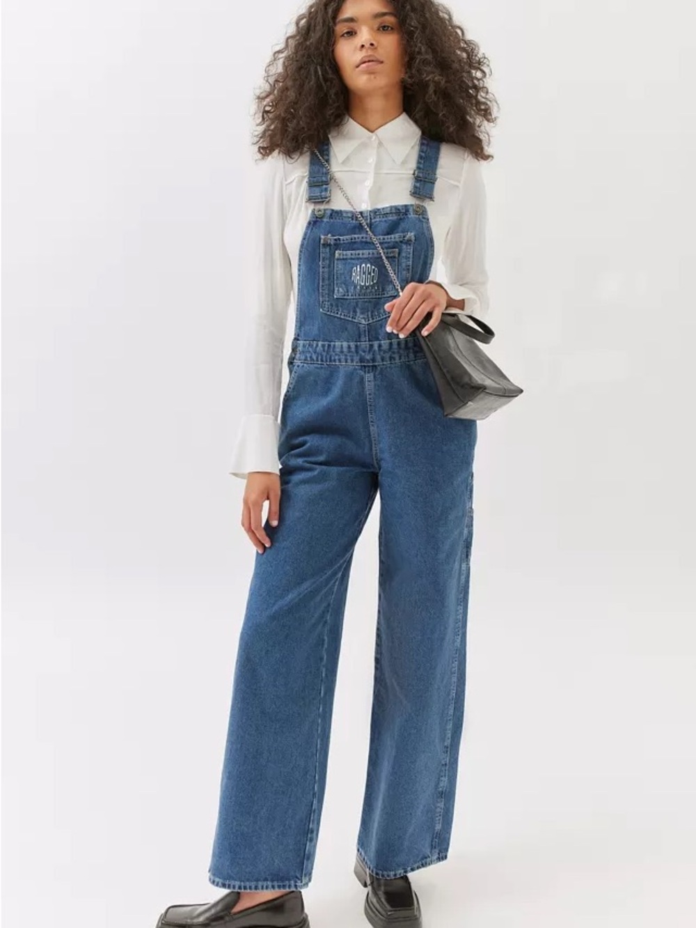 The Ragged Priest Dark Blue Wide-Leg Denim Overalls